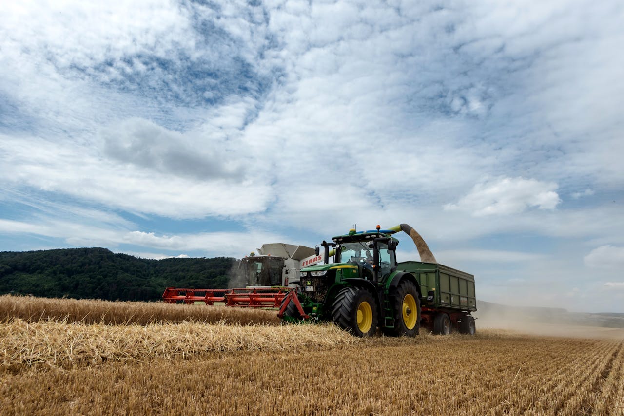 Mastering the First Impression: Your intriguing post title goes here Combine harvester working in a wheat field under a clear sky in Höxter, Germany.